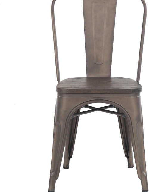 Load image into Gallery viewer, Metal Dining Chairs, Indoor/Outdoor and Stackable, Set of 4 (Bronze with Wooden Seat)