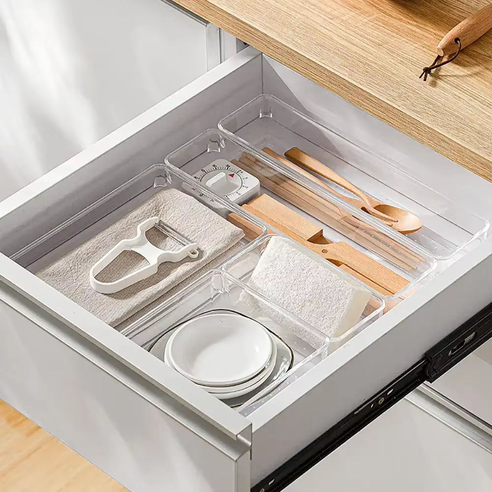 ClearNest Organizer – Transparent Anti-Scratch Drawer Storage Box for Cosmetics, Office &amp; Home