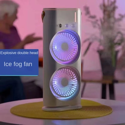 BreezeGlow™ 2-in-1 Dual Mist Cooling Fan – Chill, Hydrate &amp; Light Up Your Space