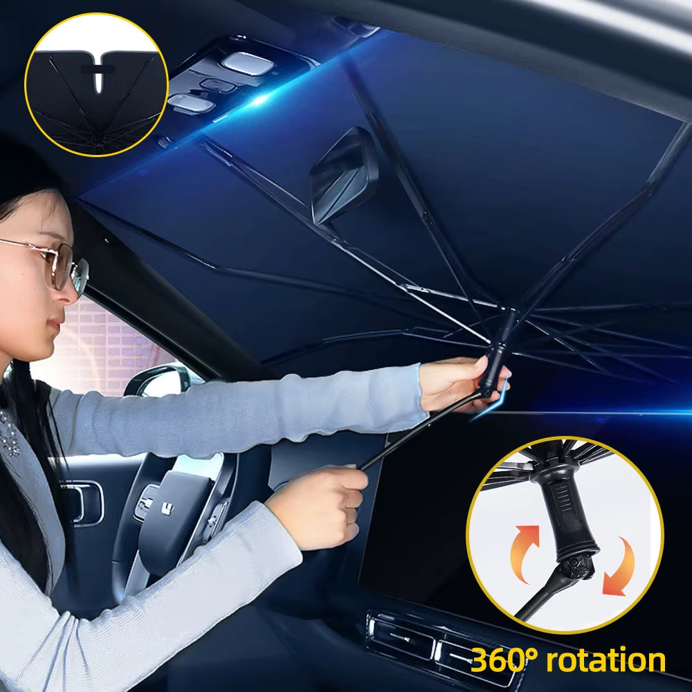 SunShield 360 – Rotatable Umbrella-Style Car Windshield Sunshade with UV &amp; Heat Protection