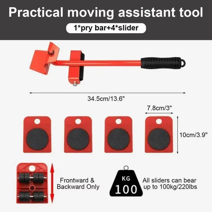 EasyGlide Furniture Mover Set – Heavy Lifter Bar &amp; Slider Wheels for Effortless Moving