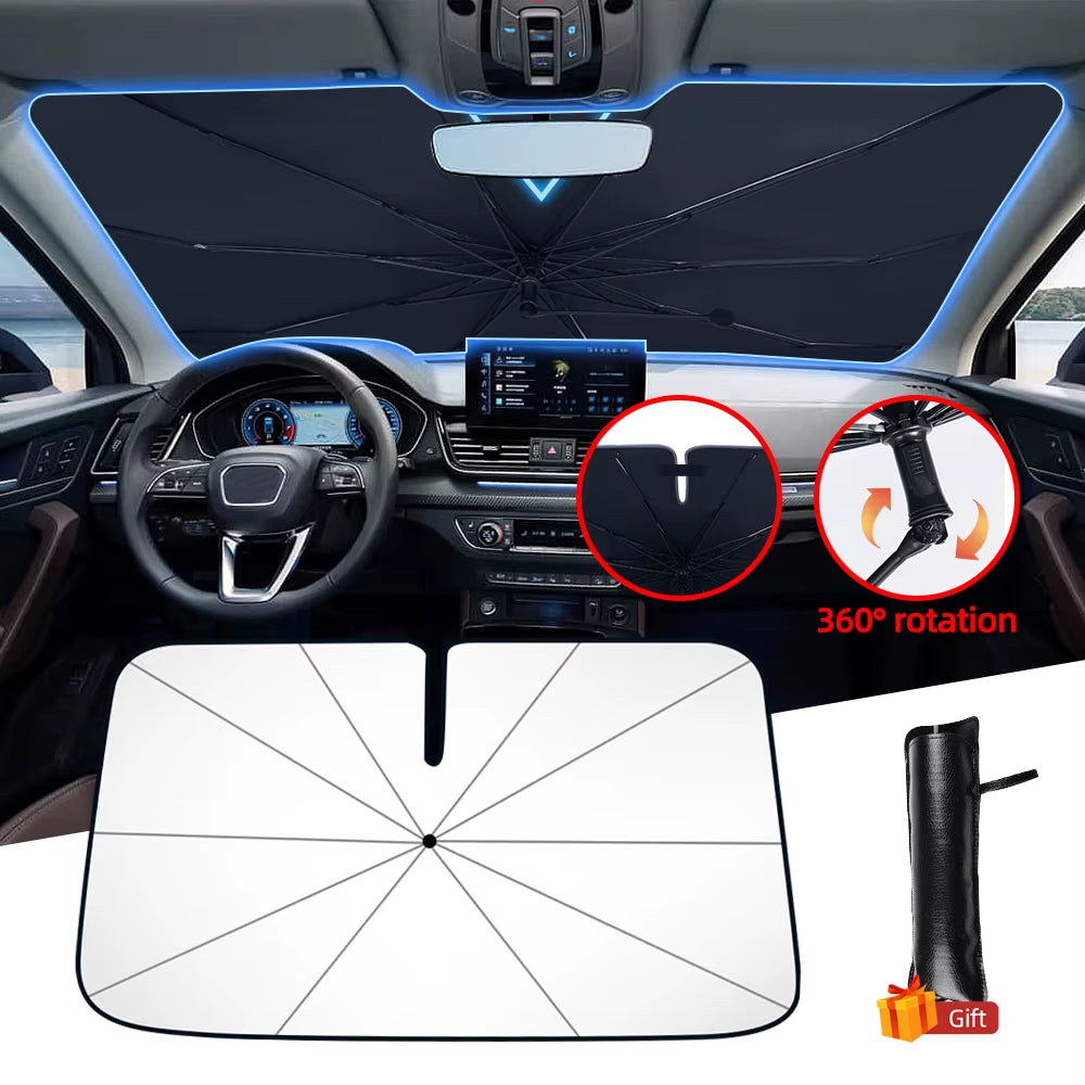SunShield 360 – Rotatable Umbrella-Style Car Windshield Sunshade with UV &amp; Heat Protection