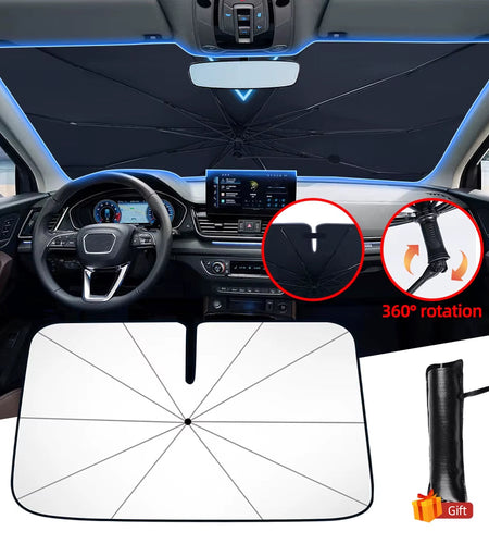 SunShield 360 – Rotatable Umbrella-Style Car Windshield Sunshade with UV & Heat Protection