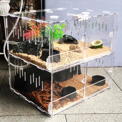 4 Grids Acrylic Pet Lizard Crawling Box Reptile Tank Insect Spiders Lizard Breeding