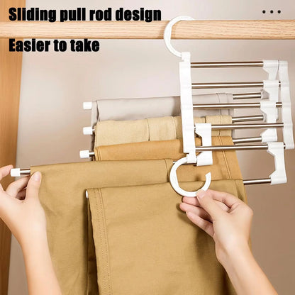 MaxiRack 5-in-1 Magic Trouser Rack – Stainless Steel Folding Pant &amp; Tie Organizer for Closet &amp; Wardrobe Storage