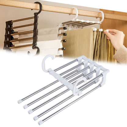 MaxiRack 5-in-1 Magic Trouser Rack – Stainless Steel Folding Pant &amp; Tie Organizer for Closet &amp; Wardrobe Storage