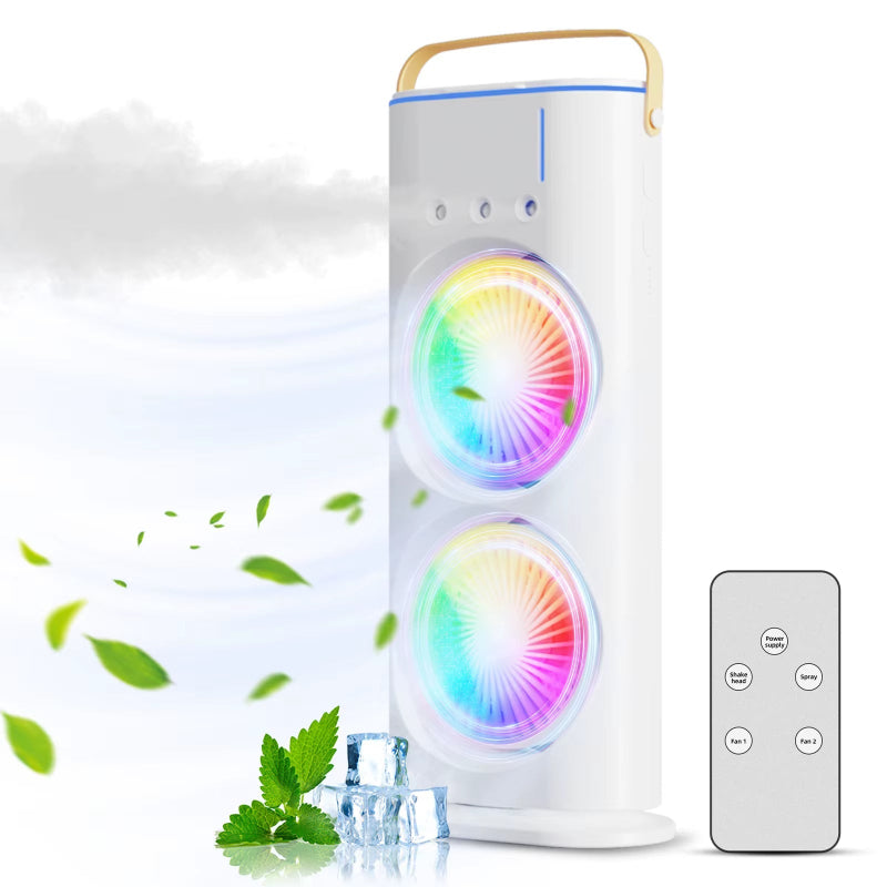 BreezeGlow™ 2-in-1 Dual Mist Cooling Fan – Chill, Hydrate &amp; Light Up Your Space