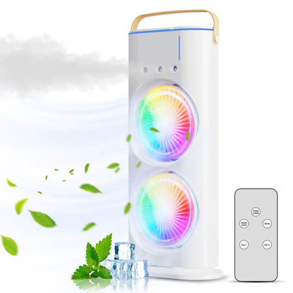 BreezeGlow™ 2-in-1 Dual Mist Cooling Fan – Chill, Hydrate &amp; Light Up Your Space