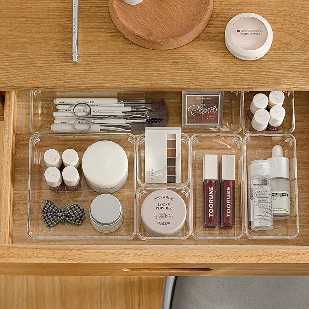 ClearNest Organizer – Transparent Anti-Scratch Drawer Storage Box for Cosmetics, Office &amp; Home