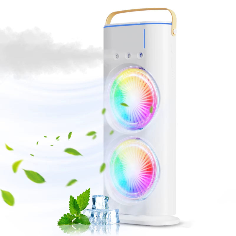 BreezeGlow™ 2-in-1 Dual Mist Cooling Fan – Chill, Hydrate &amp; Light Up Your Space
