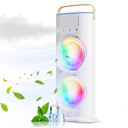 BreezeGlow™ 2-in-1 Dual Mist Cooling Fan – Chill, Hydrate &amp; Light Up Your Space