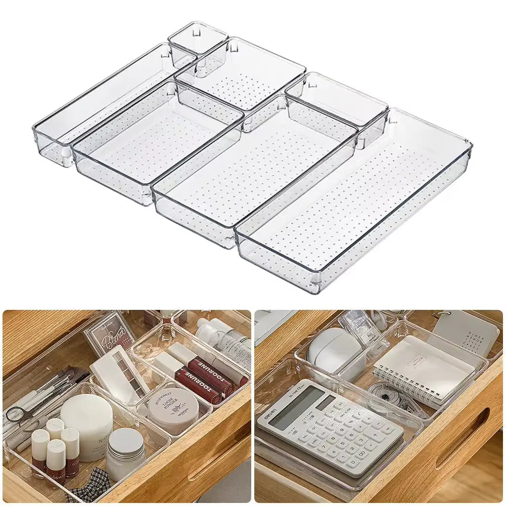ClearNest Organizer – Transparent Anti-Scratch Drawer Storage Box for Cosmetics, Office &amp; Home