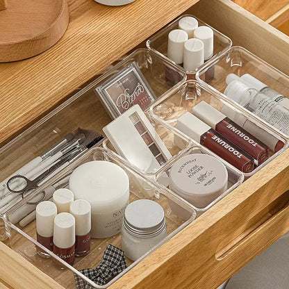 ClearNest Organizer – Transparent Anti-Scratch Drawer Storage Box for Cosmetics, Office &amp; Home
