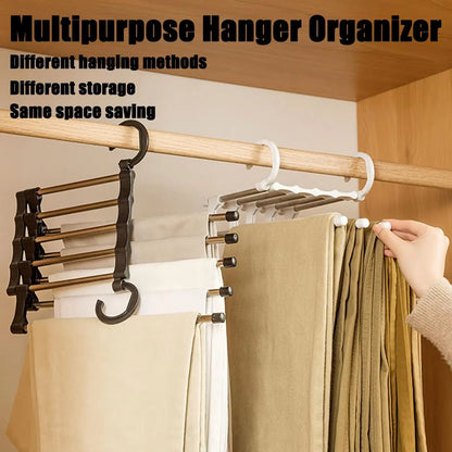 MaxiRack 5-in-1 Magic Trouser Rack – Stainless Steel Folding Pant &amp; Tie Organizer for Closet &amp; Wardrobe Storage