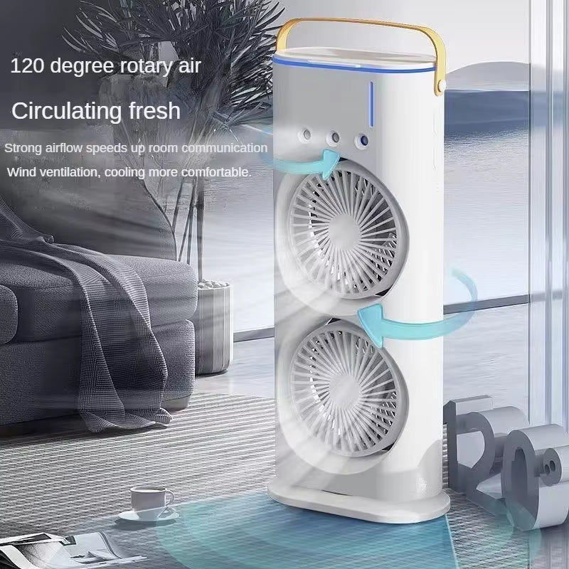 BreezeGlow™ 2-in-1 Dual Mist Cooling Fan – Chill, Hydrate &amp; Light Up Your Space