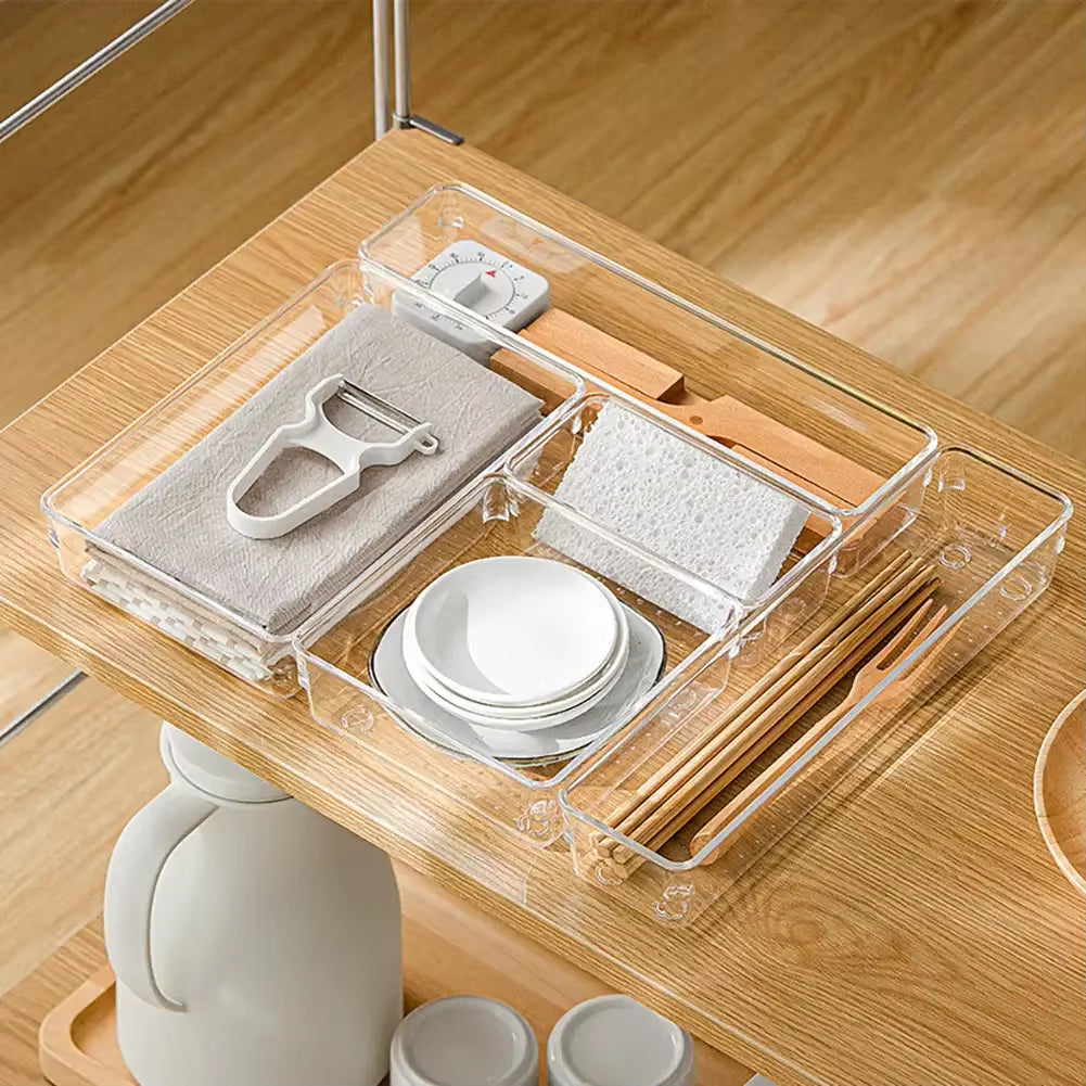 ClearNest Organizer – Transparent Anti-Scratch Drawer Storage Box for Cosmetics, Office &amp; Home