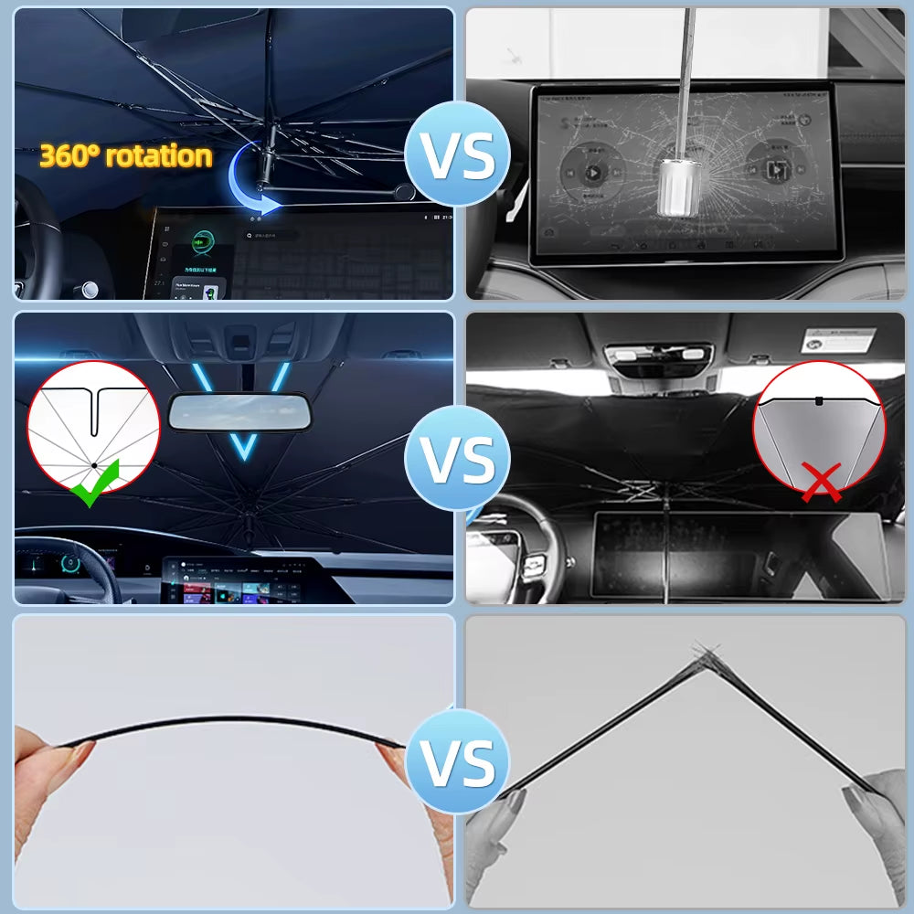 SunShield 360 – Rotatable Umbrella-Style Car Windshield Sunshade with UV &amp; Heat Protection