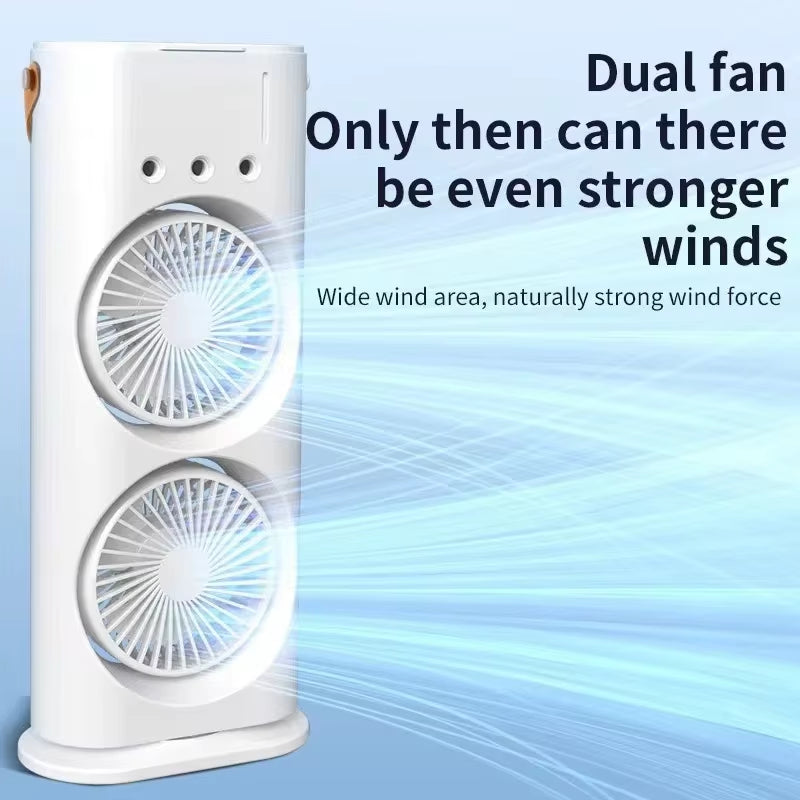 BreezeGlow™ 2-in-1 Dual Mist Cooling Fan – Chill, Hydrate &amp; Light Up Your Space